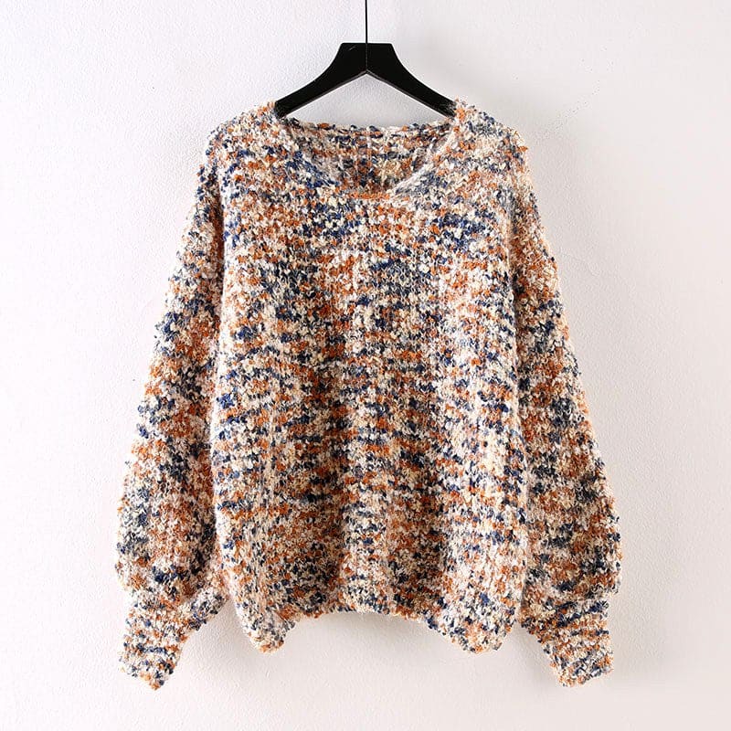 Lucy | Multicolor marled v-neck drop shoulder knit pullover sweater