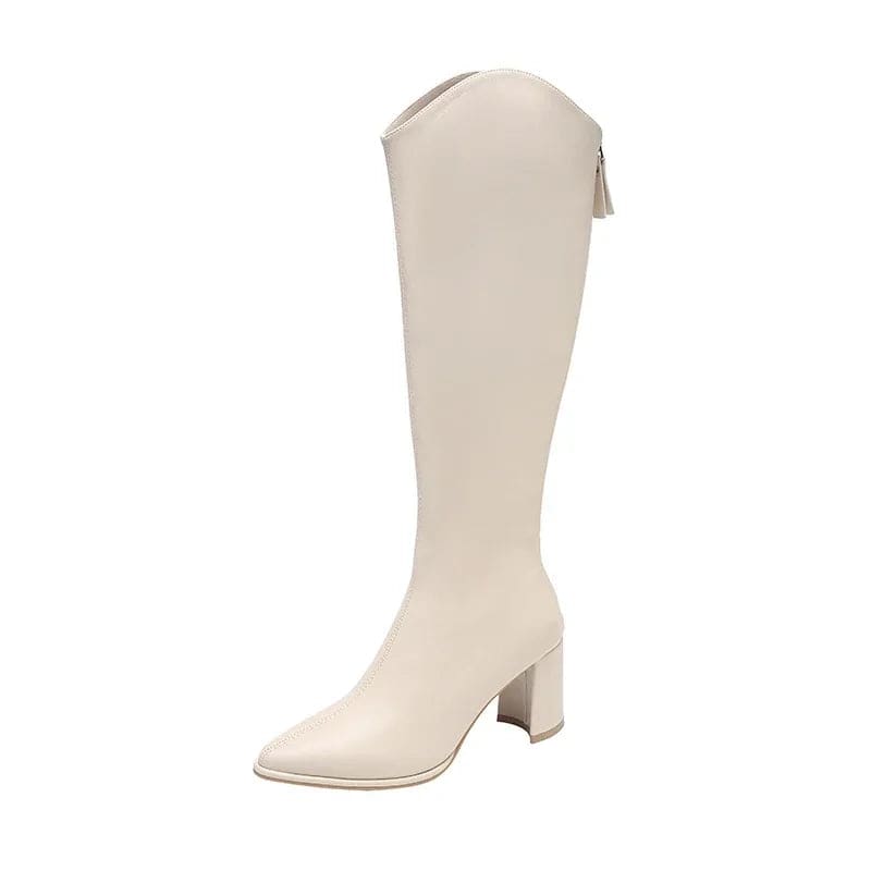 Lauren | Knee High Boots with Block Heel and Pointed Toe