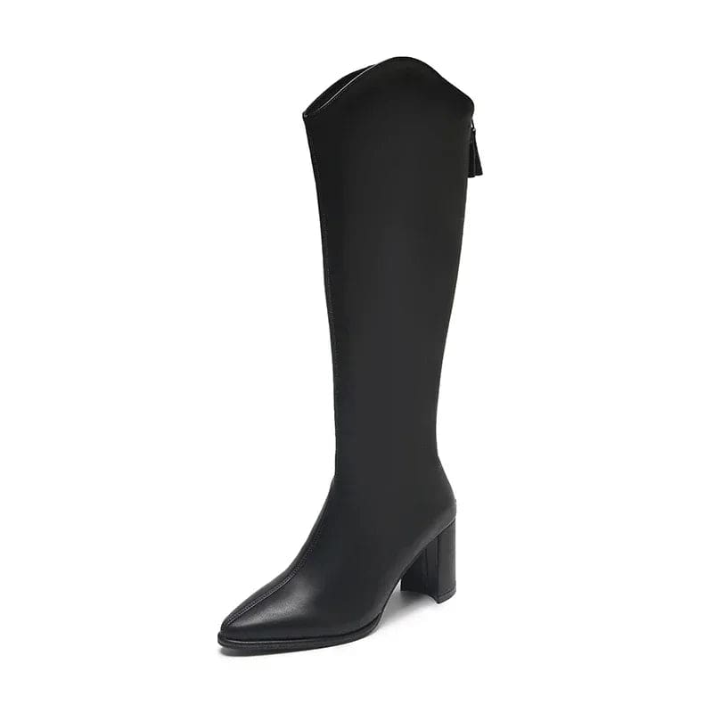 Lauren | Knee High Boots with Block Heel and Pointed Toe