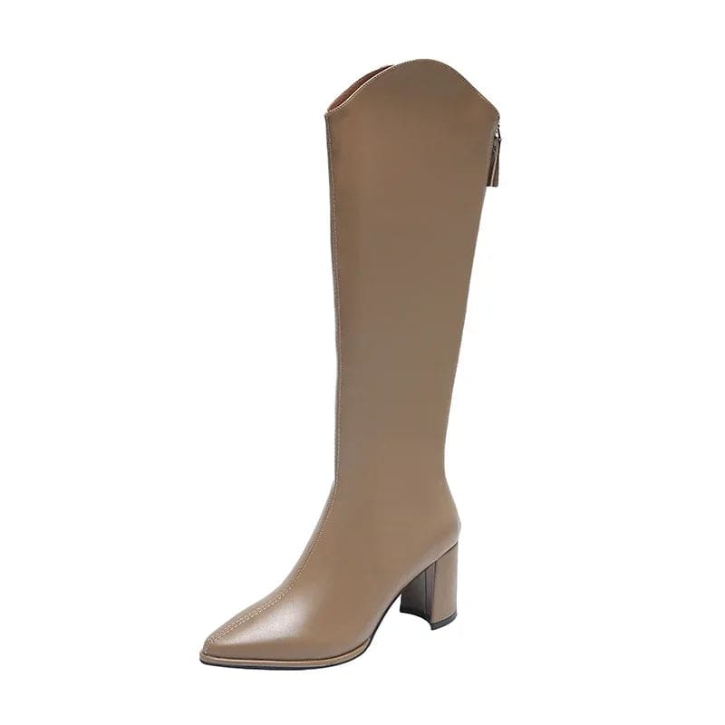 Lauren | Knee High Boots with Block Heel and Pointed Toe