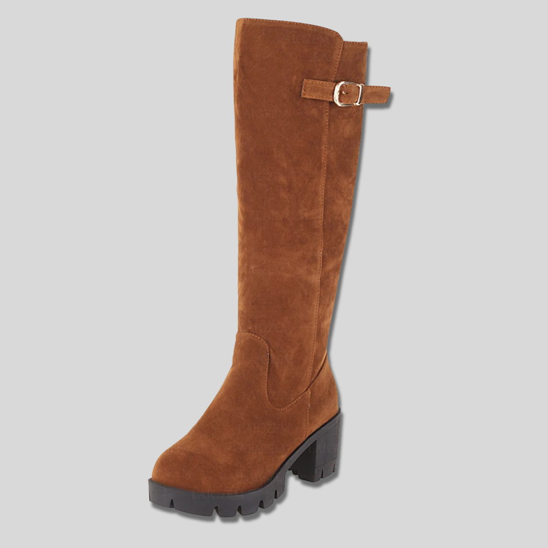 Rebecca | Knee High Boots with Block Heel and Side Zipper