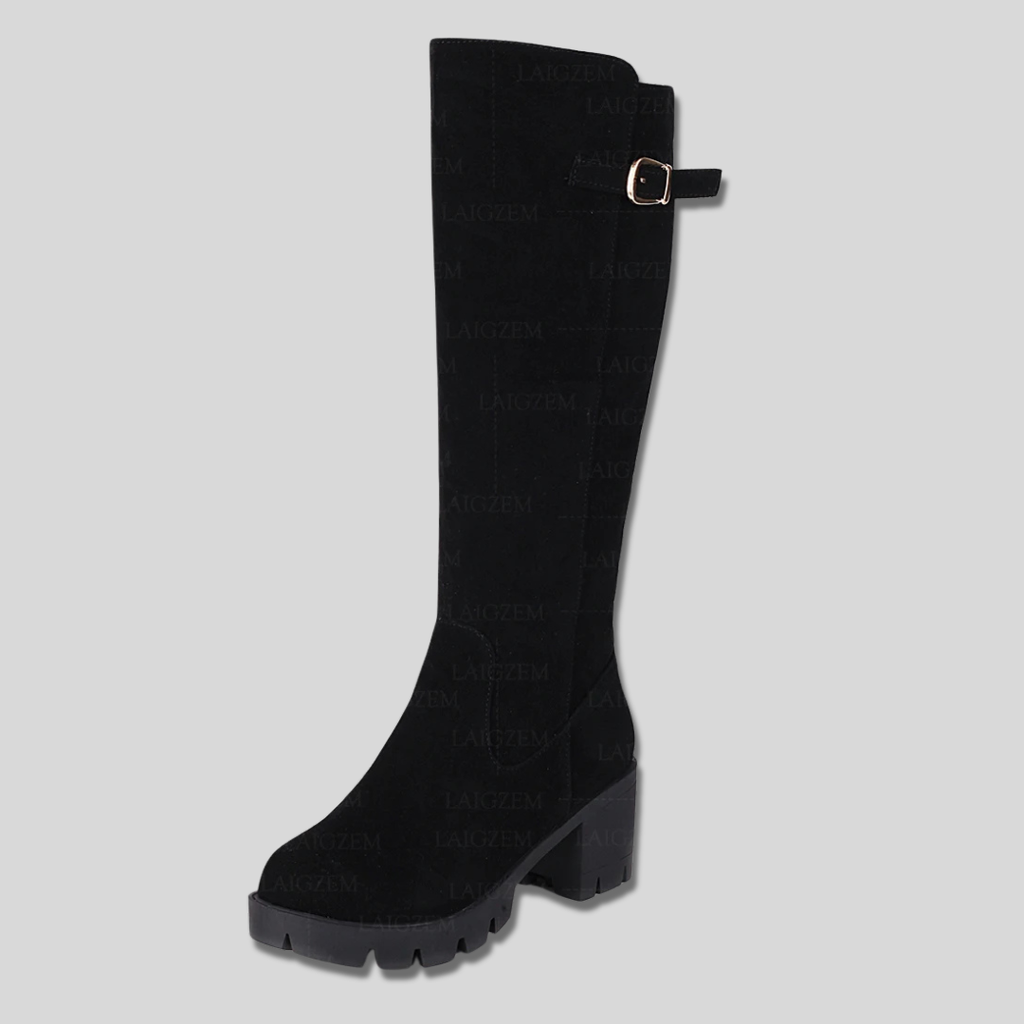 Rebecca | Knee High Boots with Block Heel and Side Zipper