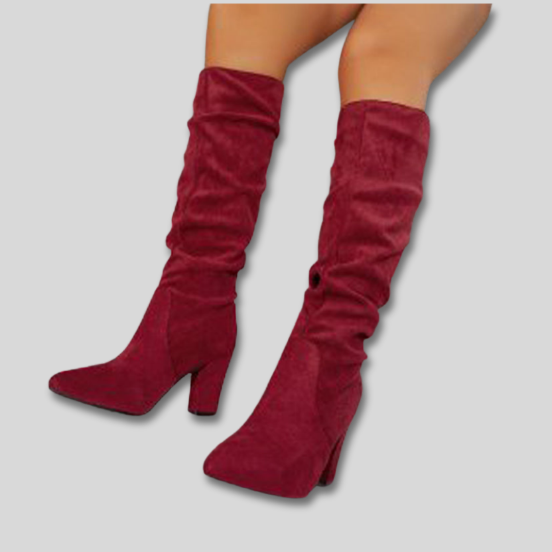 Christine | Knee-High Boots with Ruched Block Heel