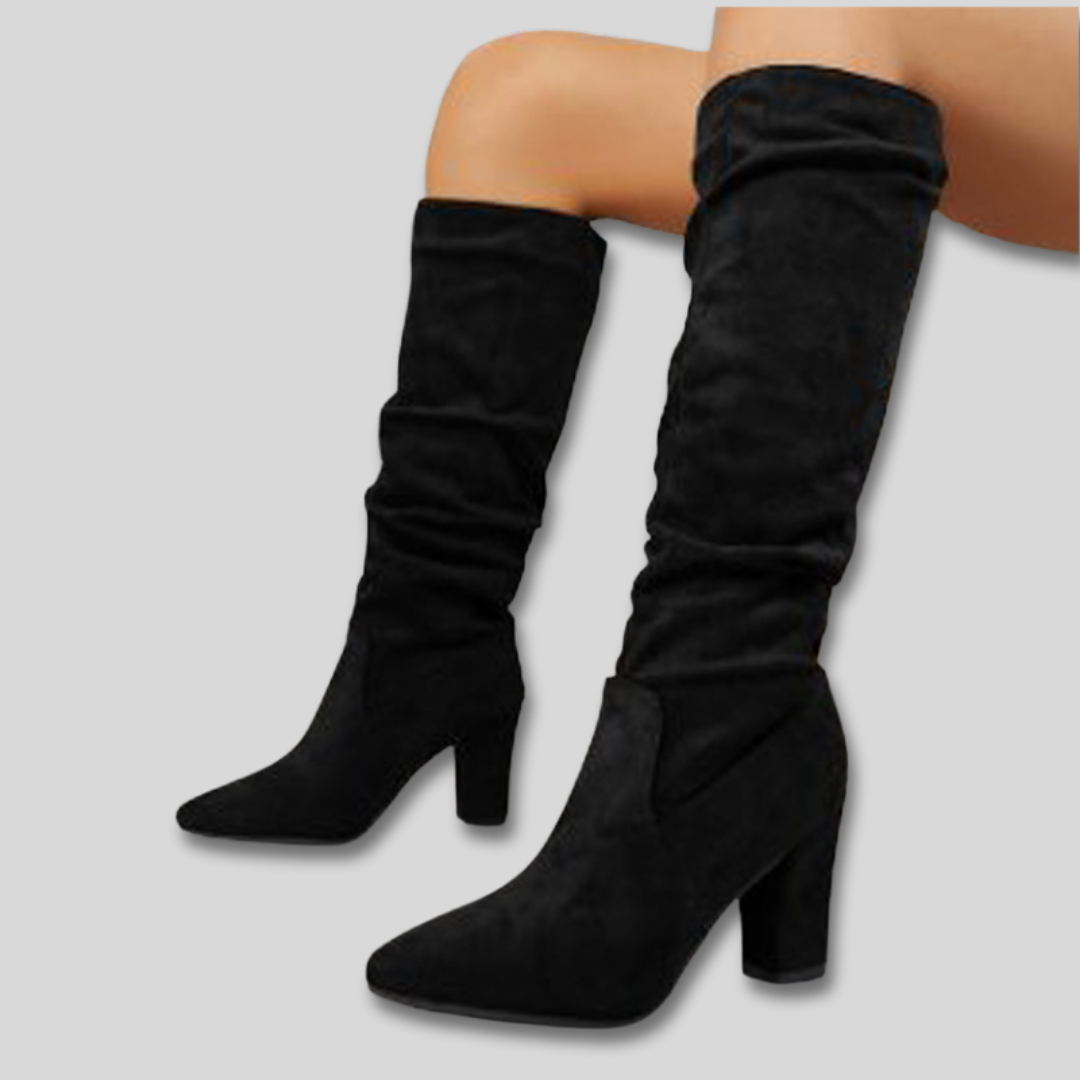 Christine | Knee-High Boots with Ruched Block Heel