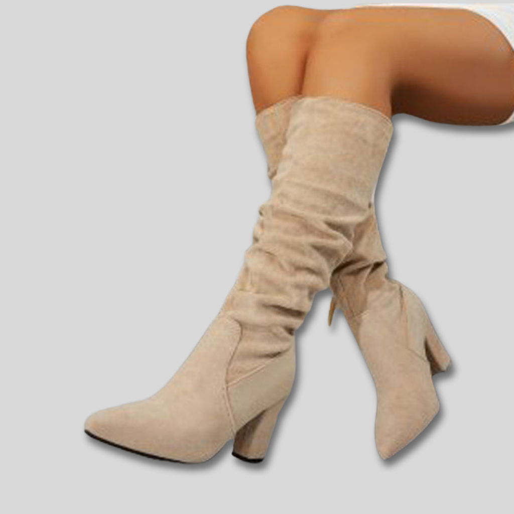 Christine | Knee-High Boots with Ruched Block Heel