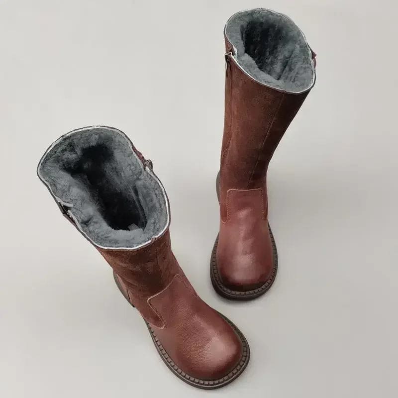 Linda | Knee High Riding Boots with Side Zipper and Rounded Toe