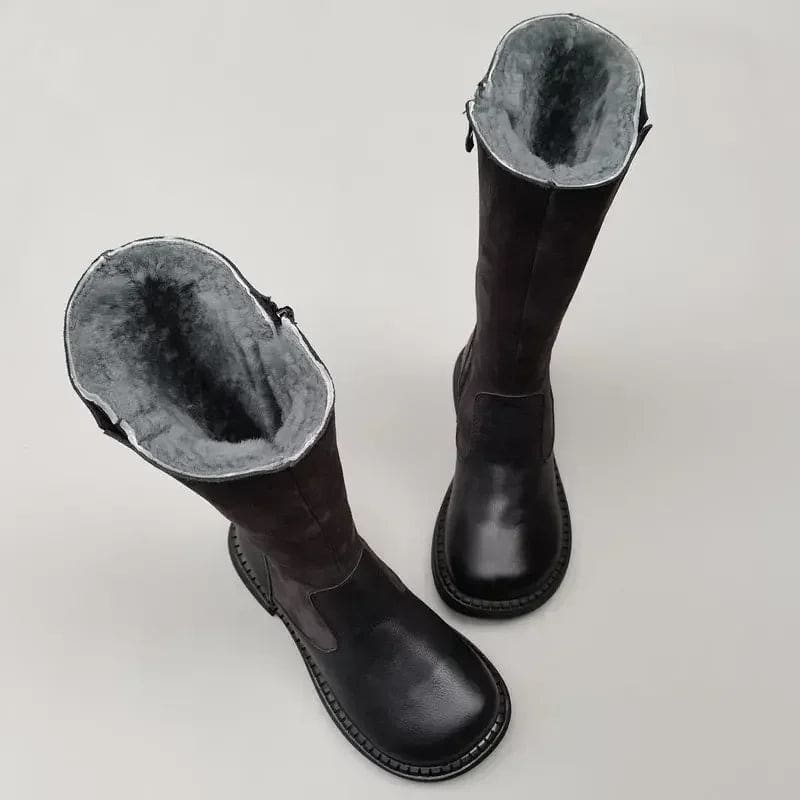 Linda | Knee High Riding Boots with Side Zipper and Rounded Toe