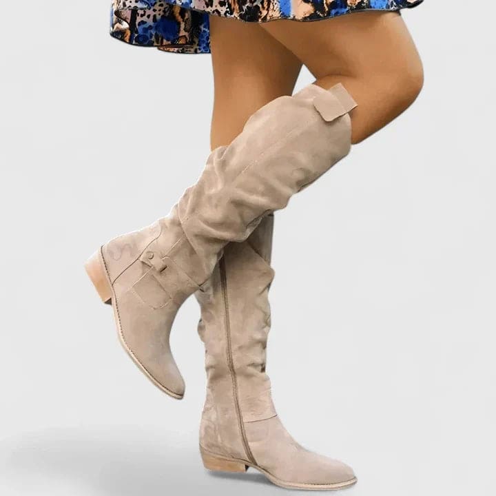 Claire | Knee-High Slouchy Boots with Block Heel and Side Zipper