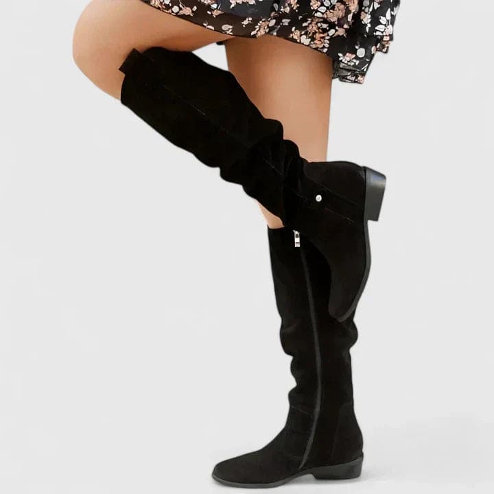 Claire | Knee-High Slouchy Boots with Block Heel and Side Zipper