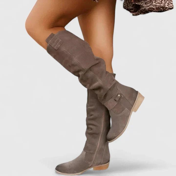 Claire | Knee-High Slouchy Boots with Block Heel and Side Zipper