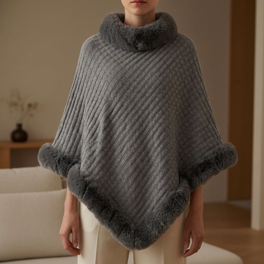 Lucy | Knit Poncho with Faux Fur Trim for Elegant Layering