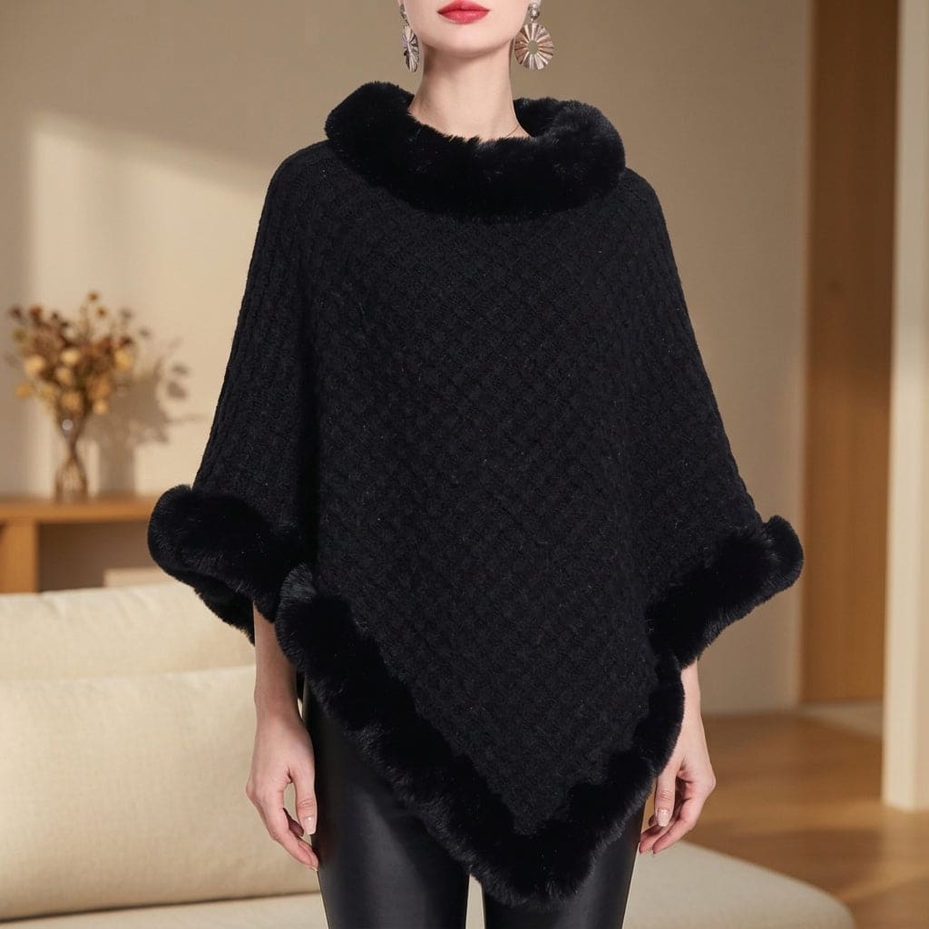 Lucy | Knit Poncho with Faux Fur Trim for Elegant Layering