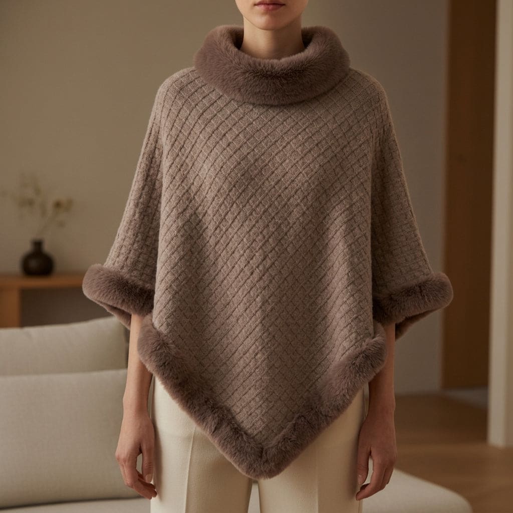 Lucy | Knit Poncho with Faux Fur Trim for Elegant Layering