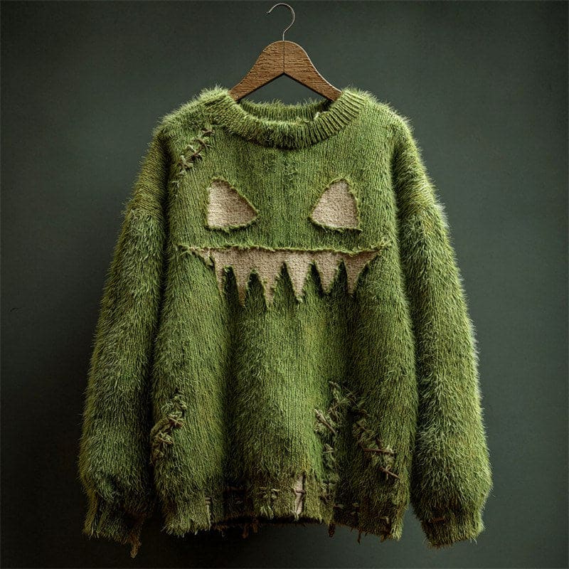 Janet | orange knitted halloween black cat witch hat pullover sweater
