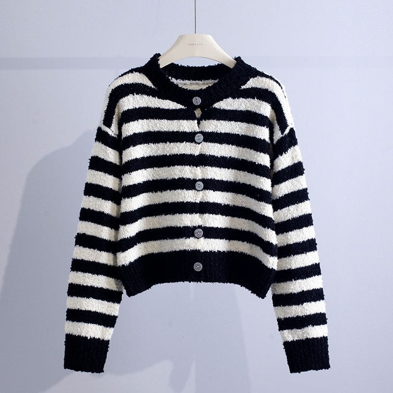 Millie | Striped Cardigan With Cropped Button Front