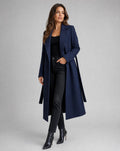 Natalie | Long Belted Trench Coat with Notched Lapels and Open Front Silhouette