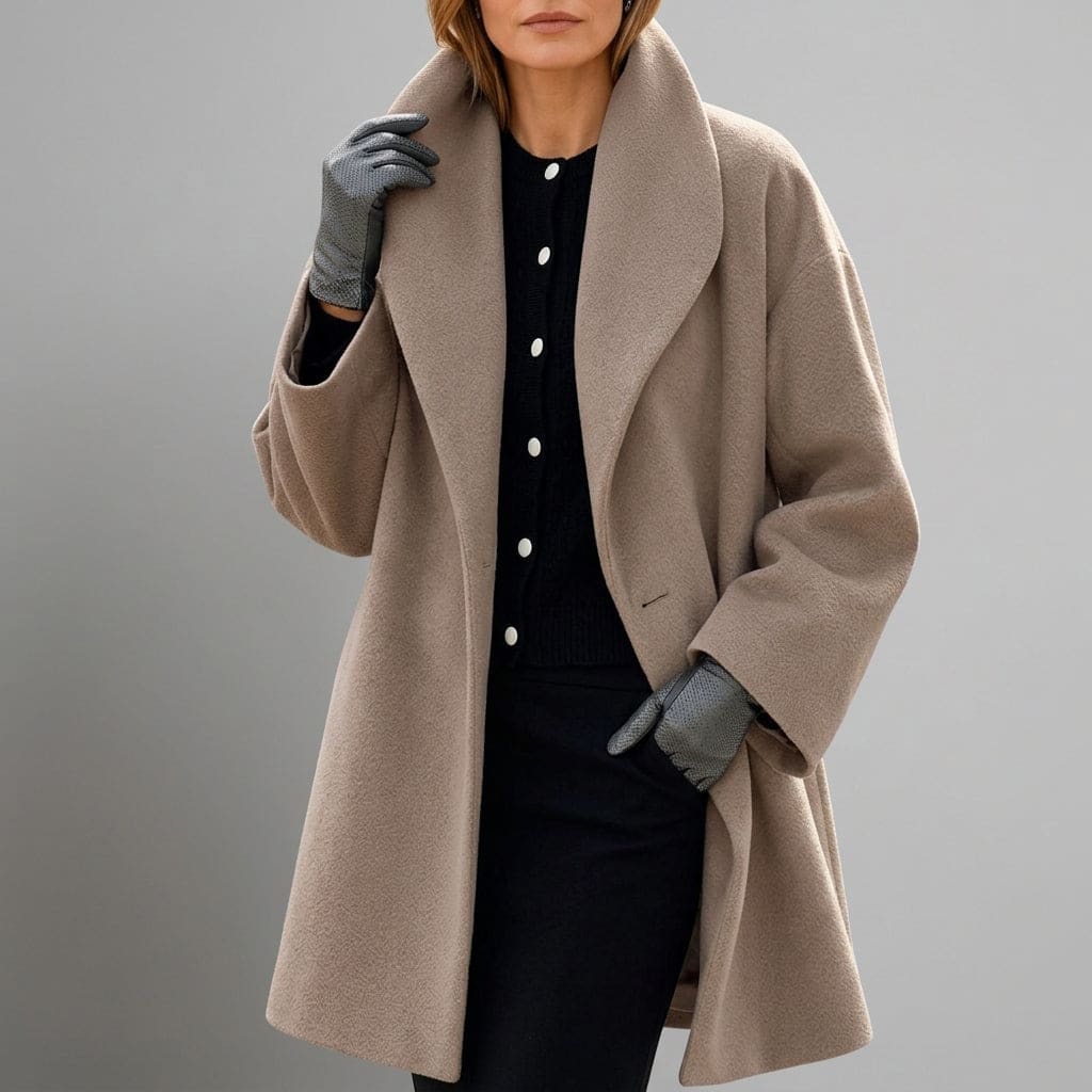 Sarah | Long Coat with Wide Collar and Button Front Closure
