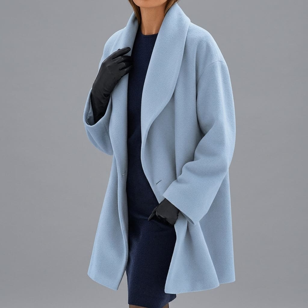 Sarah | Long Coat with Wide Collar and Button Front Closure