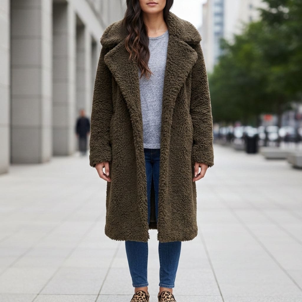 Danielle | Long Teddy Coat with Soft Textured Finish and Oversized Collar