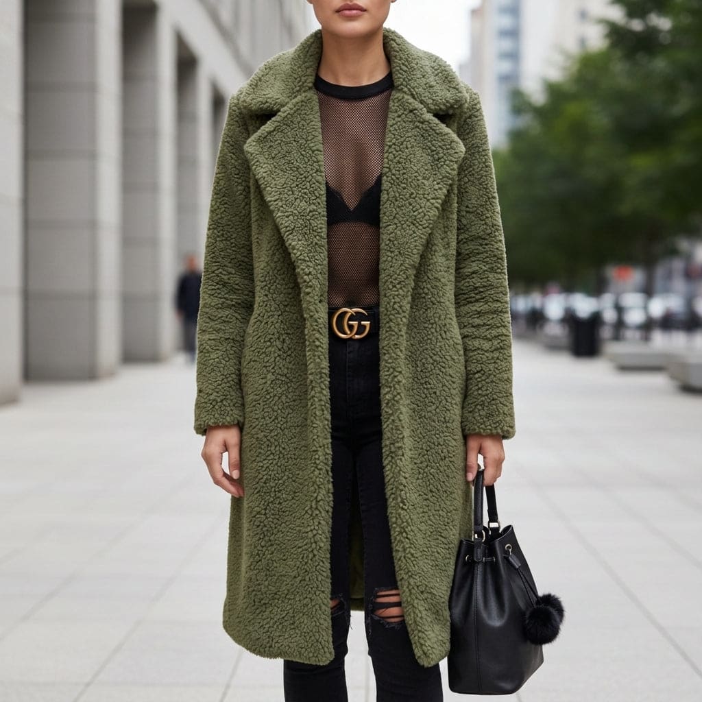 Danielle | Long Teddy Coat with Soft Textured Finish and Oversized Collar