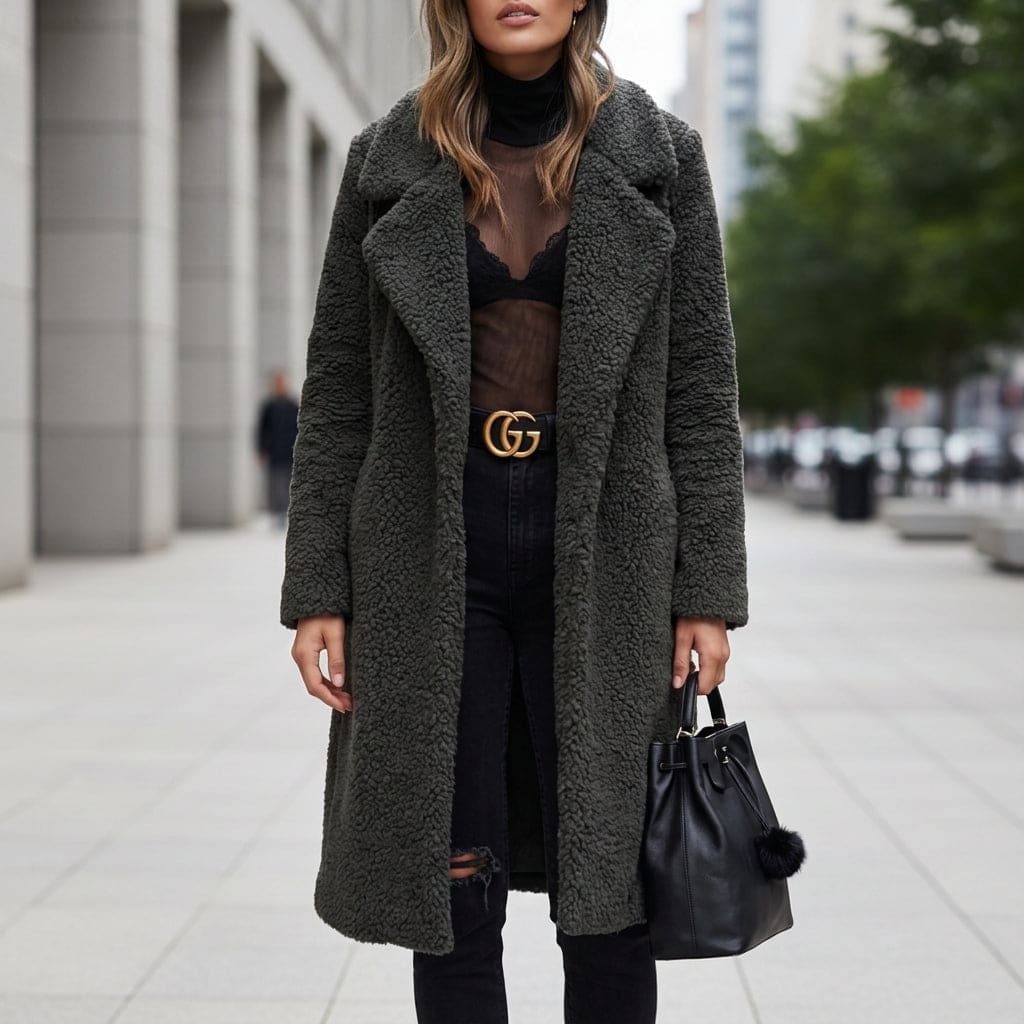 Danielle | Long Teddy Coat with Soft Textured Finish and Oversized Collar