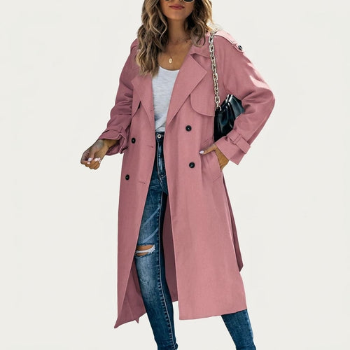 Alison | Long Trench Coat with Double Breasted Closure and Belted Waist