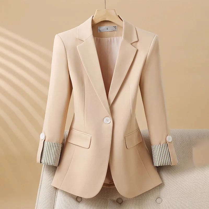 Denise | One Button Blazer With Striped Cuff Detail