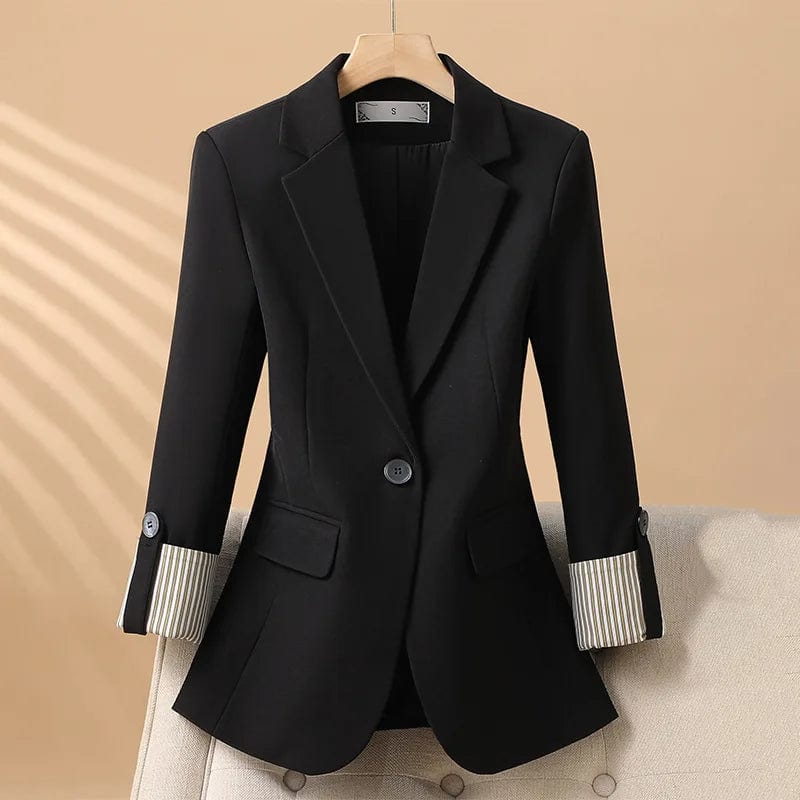 Denise | One Button Blazer With Striped Cuff Detail