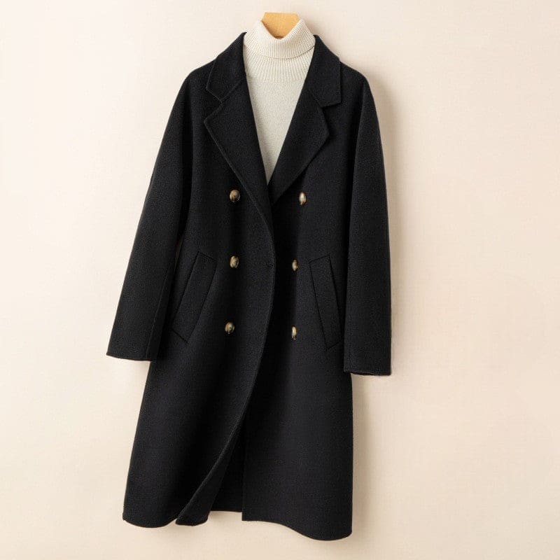 Margaret | Double Breasted Longline Coat With Notched Lapels