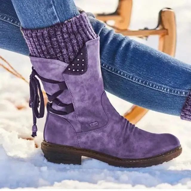 Abigail | Mid-Calf Boots With Lace-Up Detail And Studded Accents