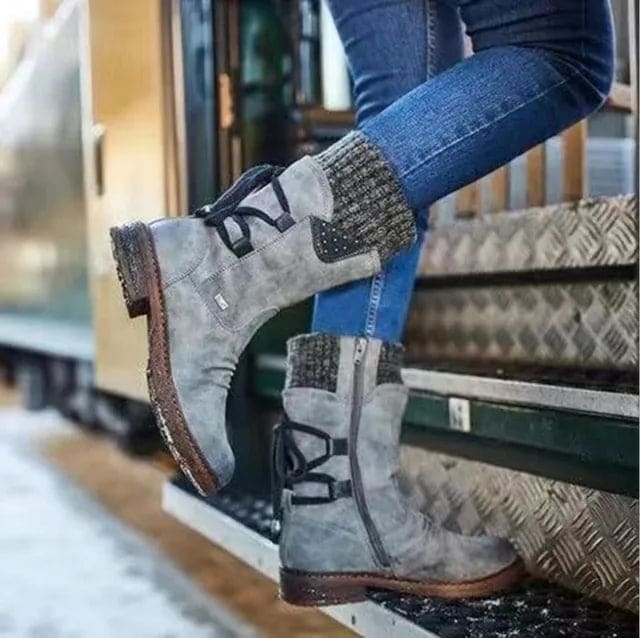 Abigail | Mid-Calf Boots With Lace-Up Detail And Studded Accents