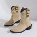 Michelle | Mid-Calf Boots with Studded Buckle Strap Detail