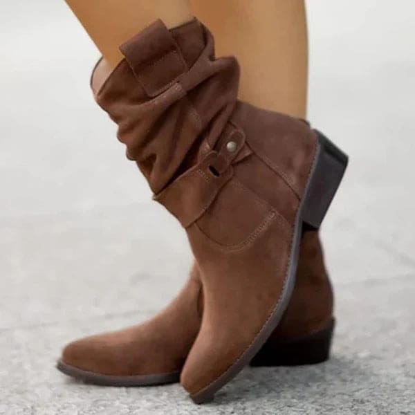Megan | Mid Calf Boots with Wrap Straps and Block Heel