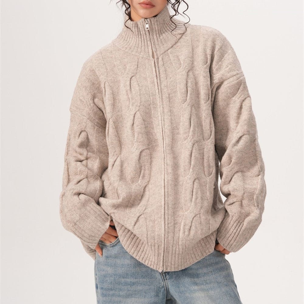Marion | Zip Front Jacket With Relaxed Fit And Textured Knit Pattern
