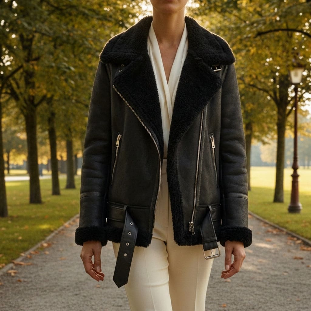 Gemma | Moto Jacket with Sherpa Collar and Lined Cuffs