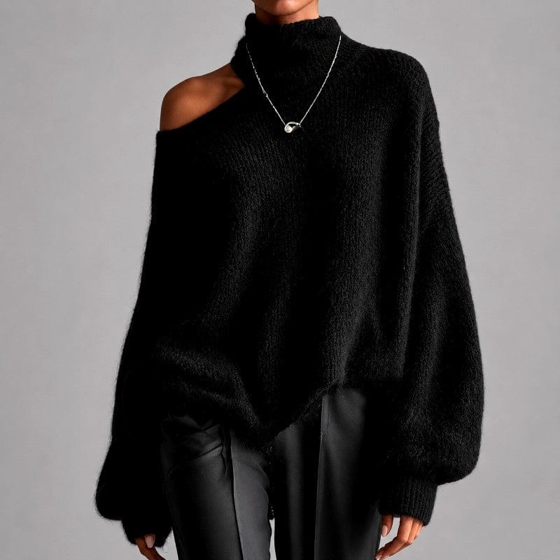 Rachel | one-shoulder turtleneck oversized knit sweater in burnt orange