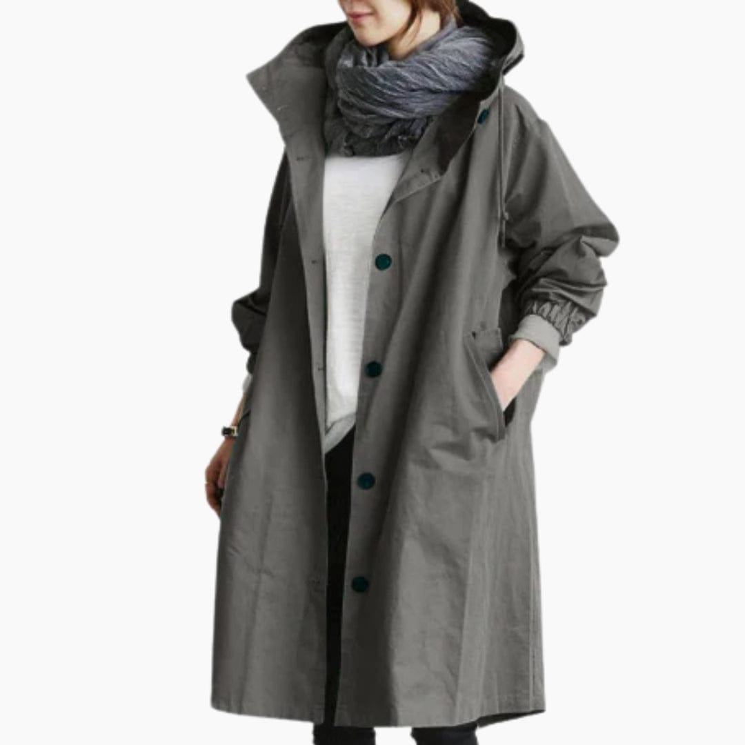 Caroline | Oversized Hooded Trench Coat with Button Front and Side Pockets