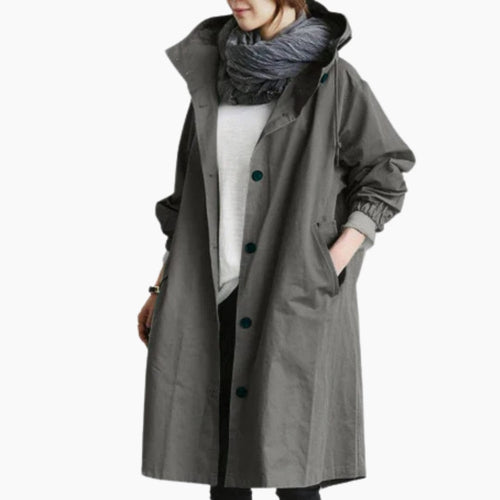 Caroline | Oversized Hooded Trench Coat with Button Front and Side Pockets