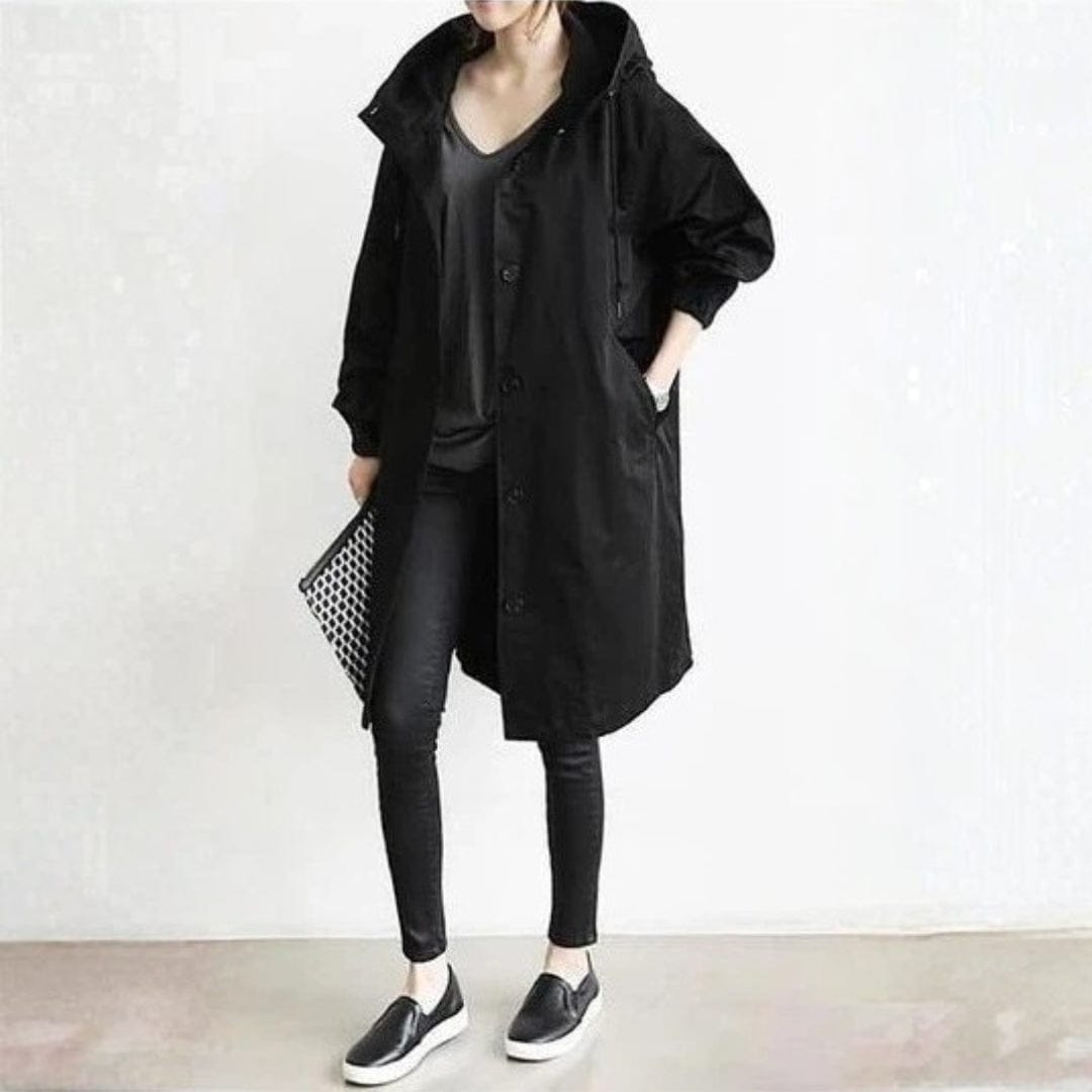 Caroline | Oversized Hooded Trench Coat with Button Front and Side Pockets