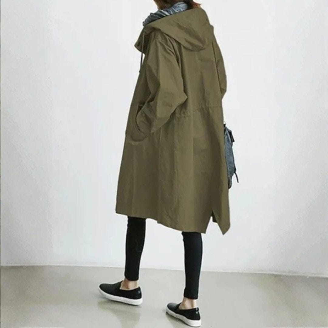 Caroline | Oversized Hooded Trench Coat with Button Front and Side Pockets