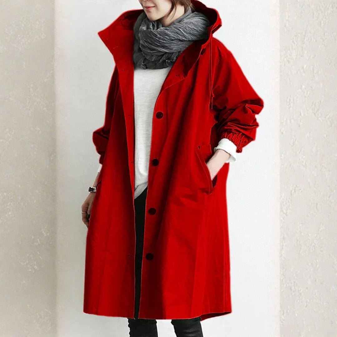Caroline | Oversized Hooded Trench Coat with Button Front and Side Pockets