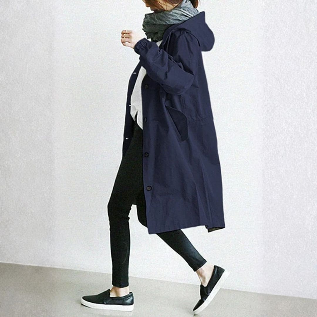 Caroline | Oversized Hooded Trench Coat with Button Front and Side Pockets
