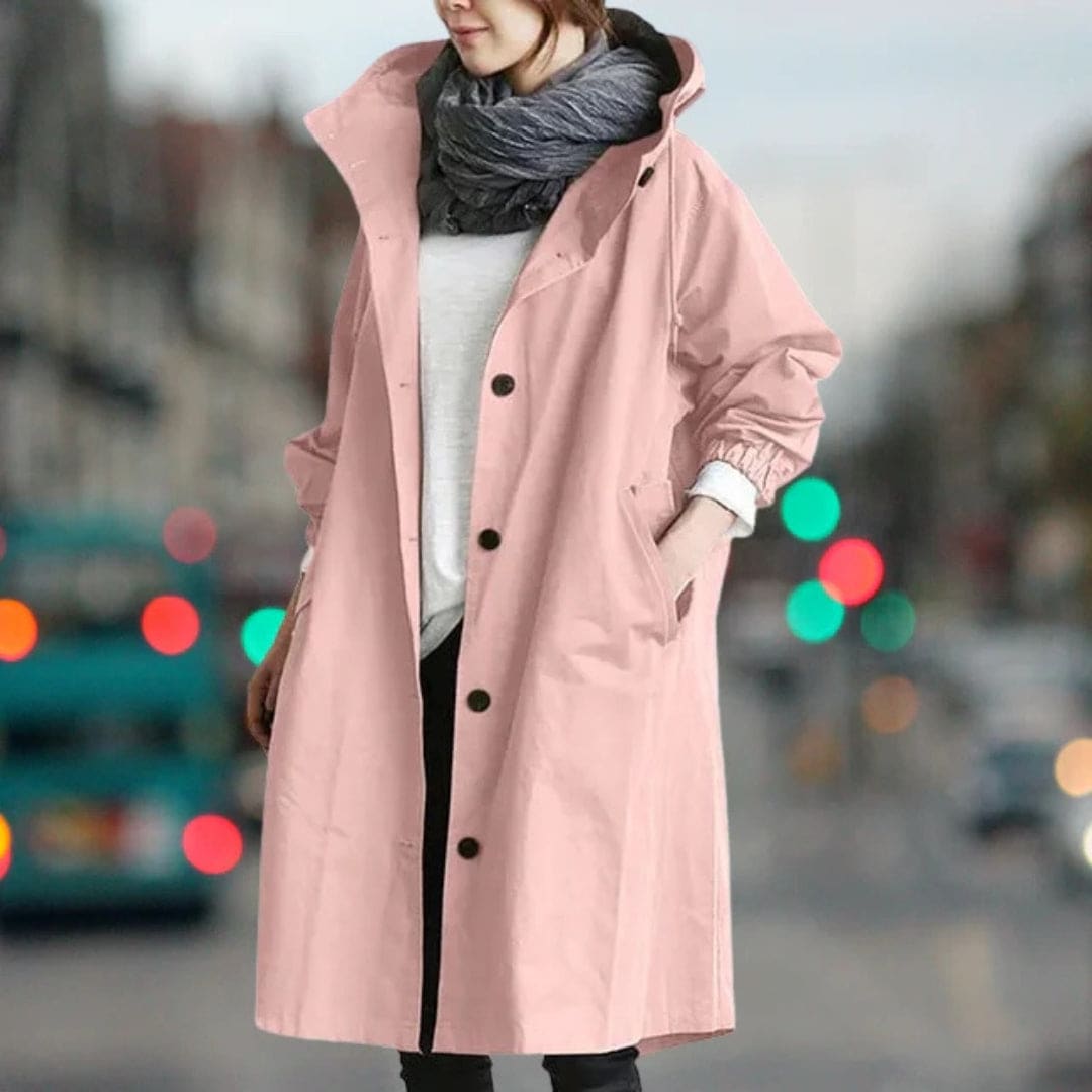 Caroline | Oversized Hooded Trench Coat with Button Front and Side Pockets
