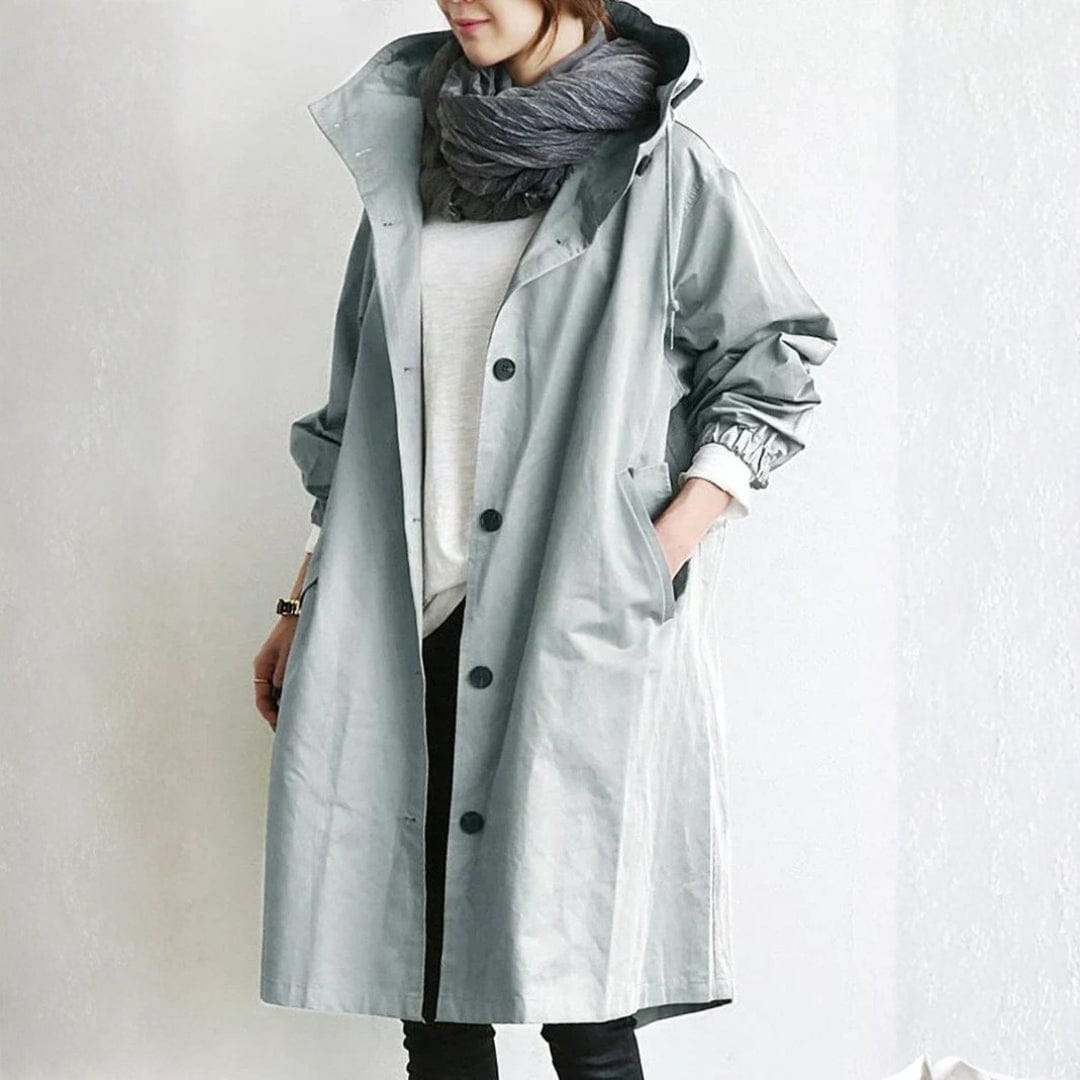 Caroline | Oversized Hooded Trench Coat with Button Front and Side Pockets