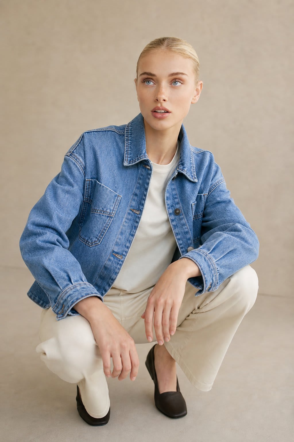 Amelia | oversized washed denim jacket with button-front closure and side-split hem