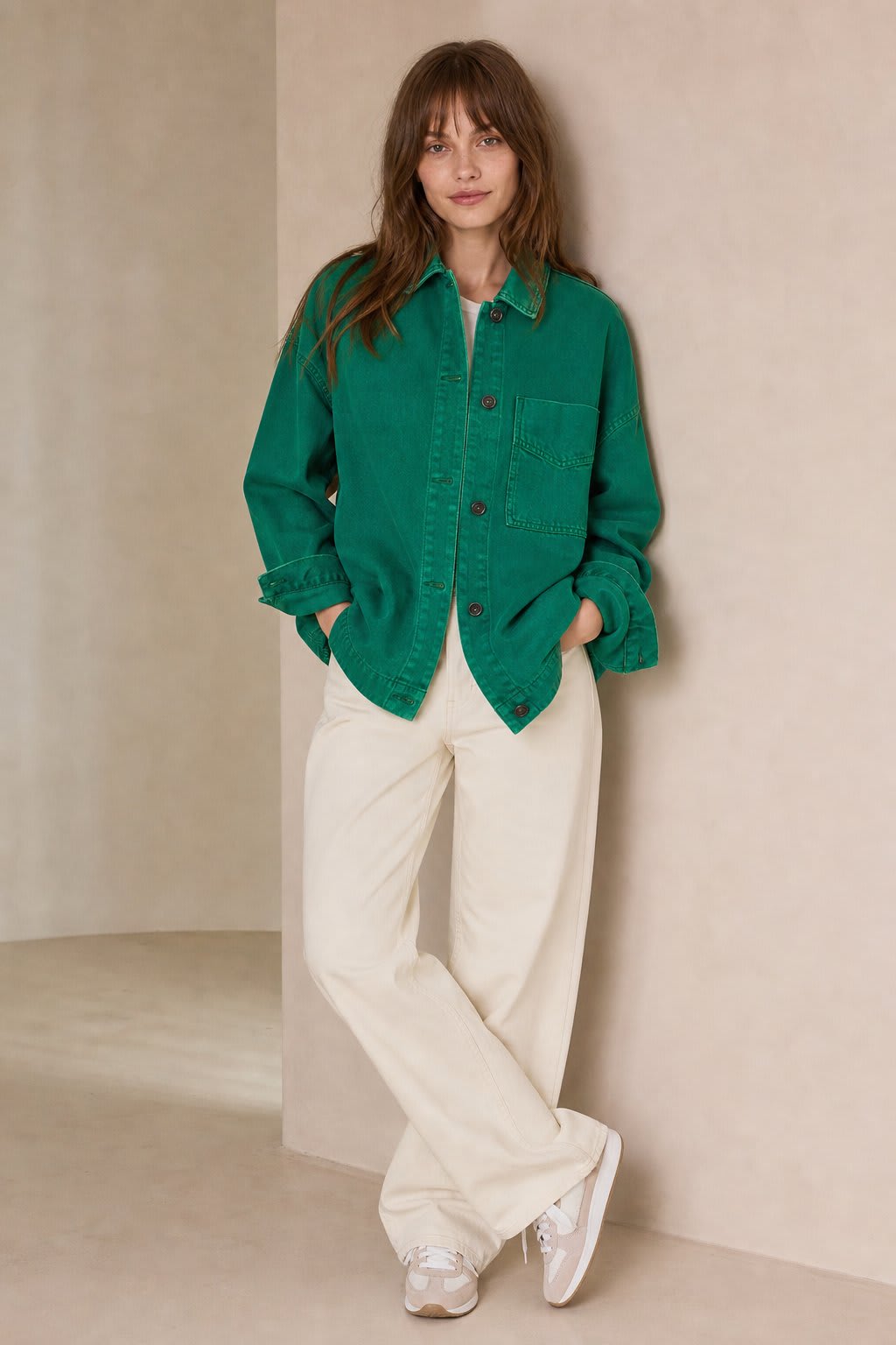 Amelia | oversized washed denim jacket with button-front closure and side-split hem