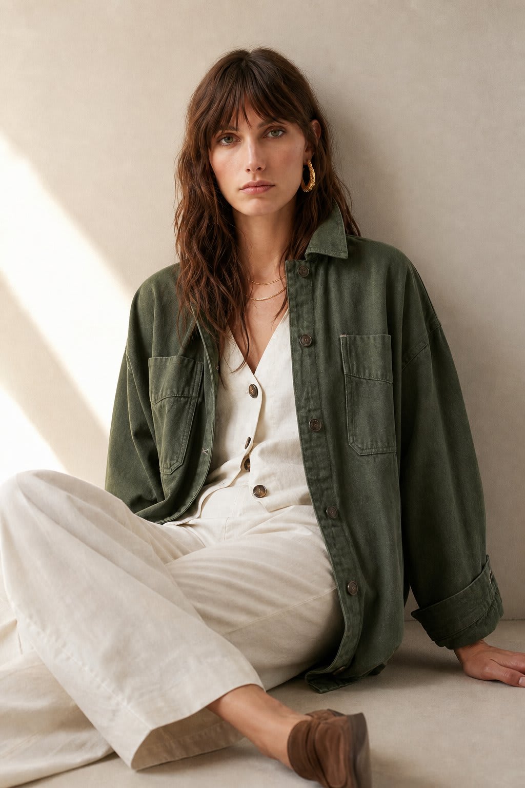Amelia | oversized washed denim jacket with button-front closure and side-split hem