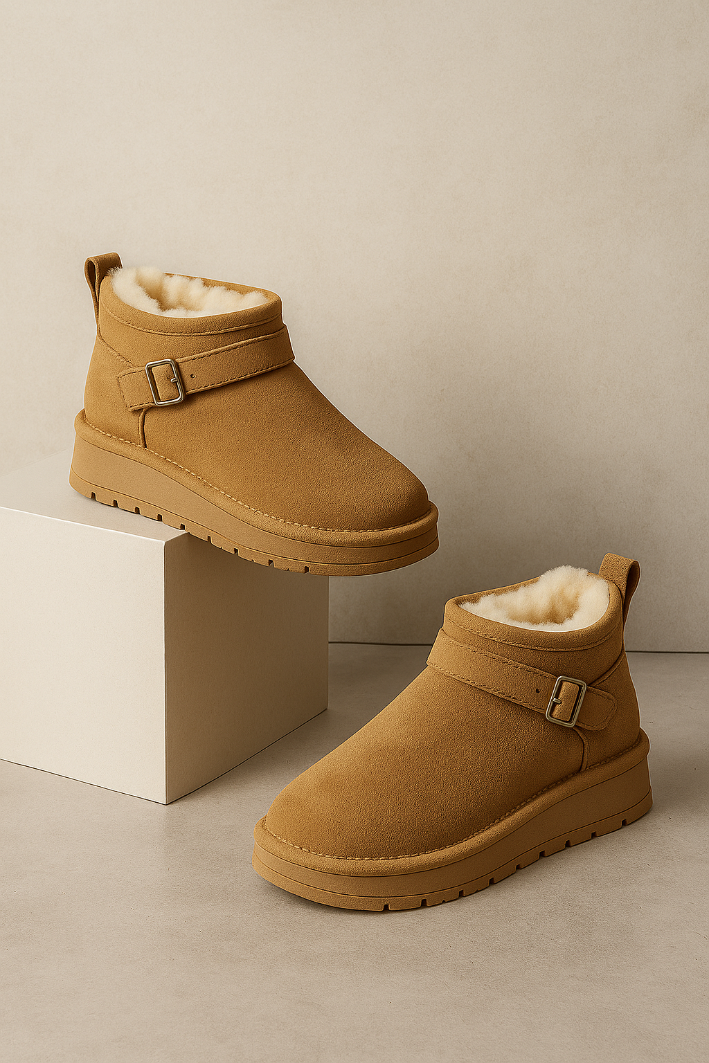 Emma | Plush Ankle Boots with Buckle Detail and Platform Sole