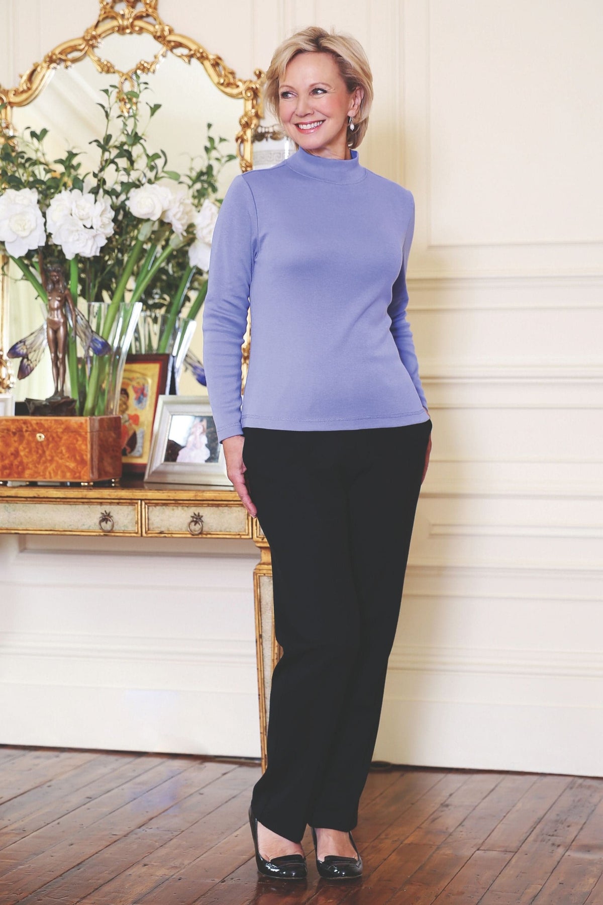 Patricia | Long sleeve mock neck top in burgundy