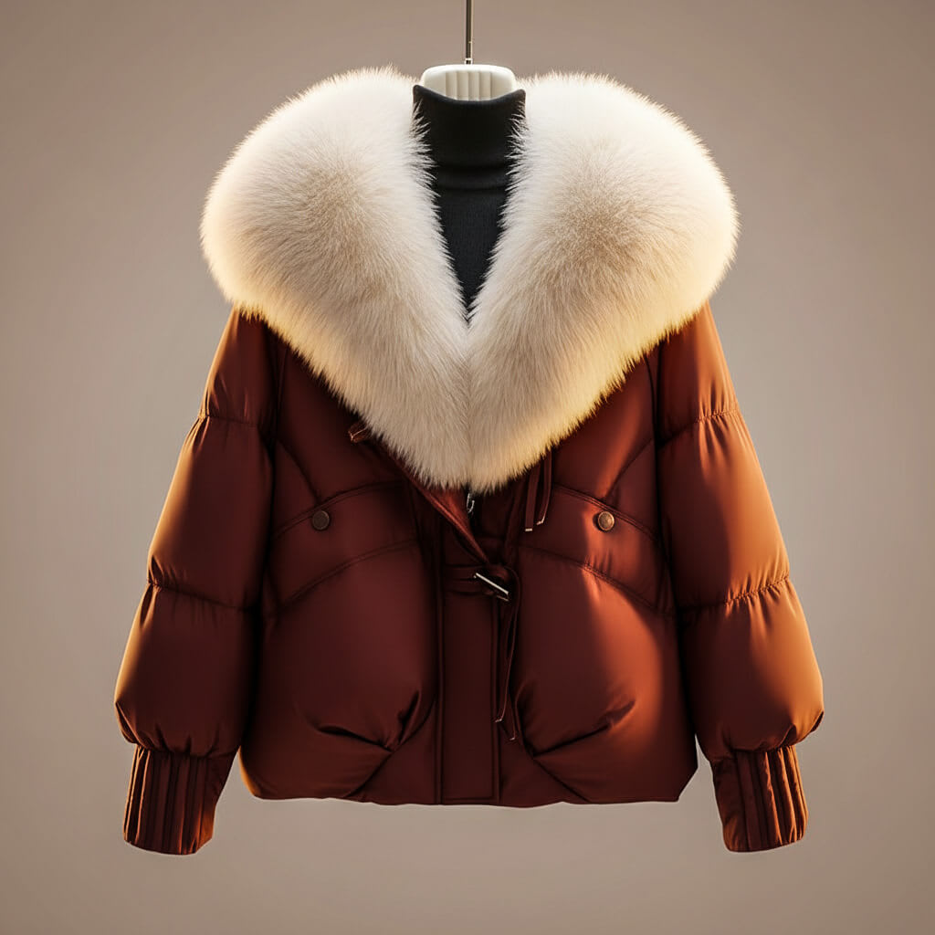 Tracy | Puffer Jacket with Oversized Faux Fur Collar and Belted Waist